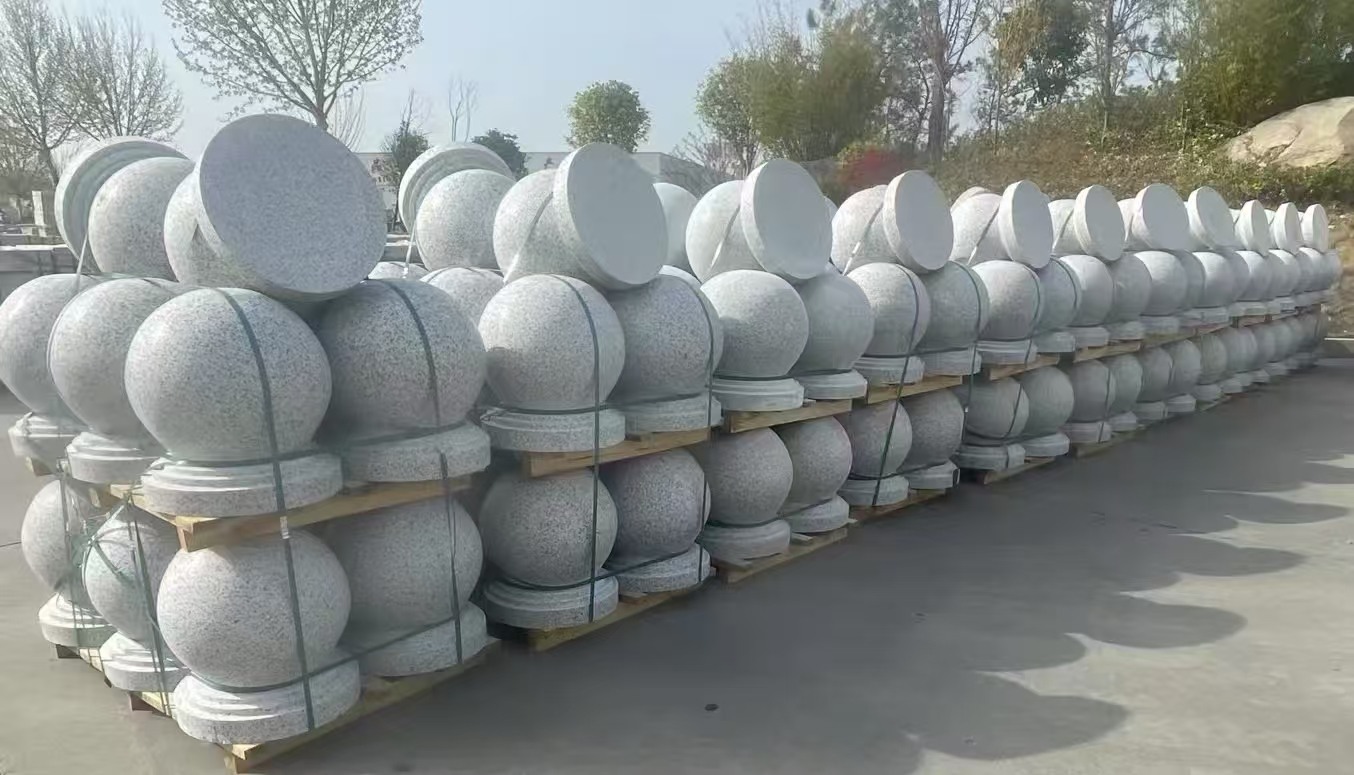 常德 白麻花岗岩石材圆球，石球，挡车球，隔离球，景观石球，风水球等