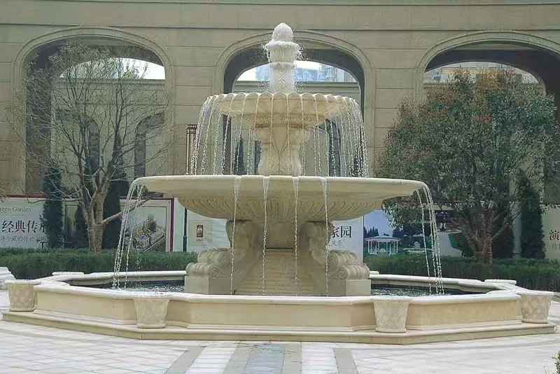 常德 黄金麻花岗岩异型加工——户外庭院石雕流水喷泉