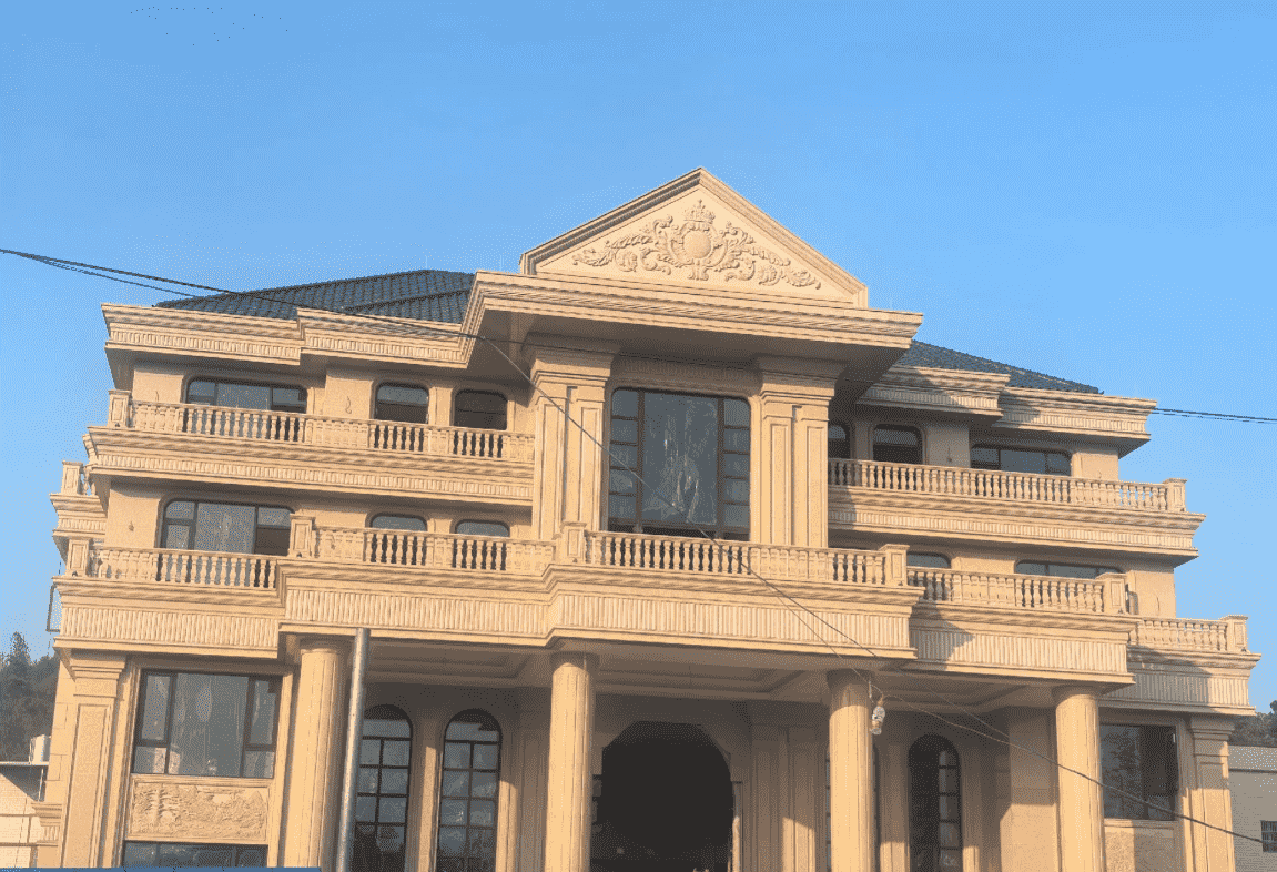 常德黄金麻别墅外墙干挂石材效果示例