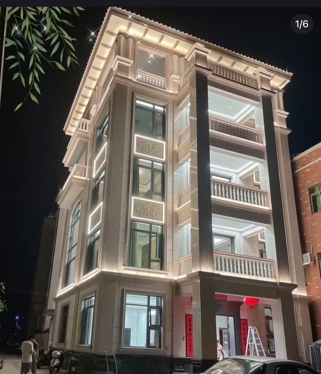 常德 芝麻白花岗岩别墅外墙夜间效果